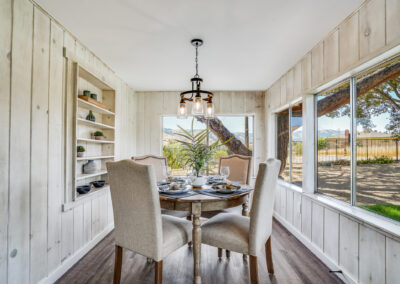 A photo of a rustic dining room